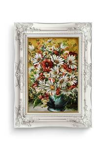 تابلو فرش گل و گلدان طرح گل داوودی 35919