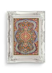 تابلو فرش فرش دستباف قم طرح ترنجدار آبی 7086