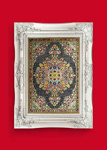 تابلو فرش فرش دستباف قم طرح گلفرنگ مشکی 2652