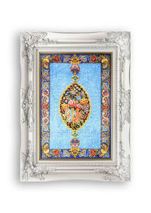 تابلو فرش فرش دستباف قم طرح گلفرنگ سرمه ای 2465