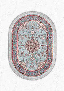 فرش بیضی تافته گلستان طرح نارون فیروزه ای