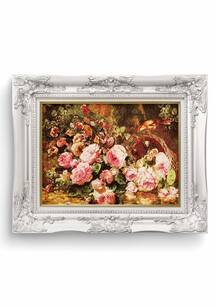 تابلو فرش گل و گلدان طرح رز ریخته 24194