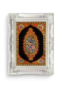 تابلو فرش فرش دستباف قم طرح کف ساده مشکی 2390