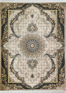 فرش تافته گلستان طرح قاب خشتی صدفی