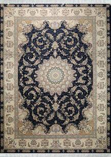 فرش کلاسیک تافته رویال طرح تابان سرمه ای کرم