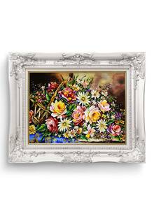 تابلو فرش گل و گلدان طرح گل ریخته 33191