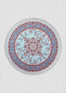 فرش گرد تافته گلستان طرح نارون فیروزه ای