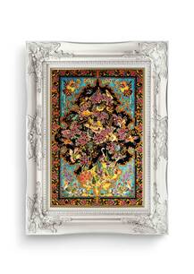 تابلو فرش فرش دستباف قم طرح گنجشکی مشکی 2807