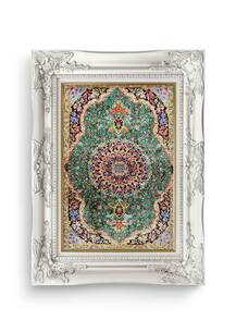 تابلو فرش فرش دستباف قم طرح ترنجی سبز 7052