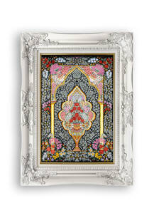 تابلو فرش فرش دستباف قم طرح گلدانی مشکی 2586