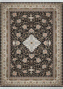 فرش تندیس کاشان طرح افشان رز سرمه ای