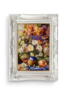 تابلو فرش گل و گلدان طرح سفال آبی 34249