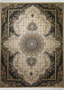 فرش تافته گلستان طرح قاب خشتی کرم