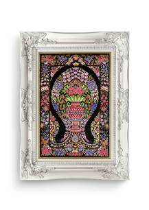 تابلو فرش فرش دستباف قم طرح گلدانی 7080