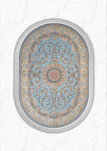 فرش بیضی کلاریس طرح فرآزین نیلی