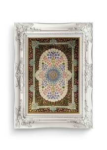 تابلو فرش فرش دستباف قم طرح گلدانی کرم 7110