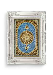 تابلو فرش فرش دستباف قم طرح گلریز آبی 2671