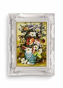 تابلو فرش گل و گلدان طرح گل سفال 35572